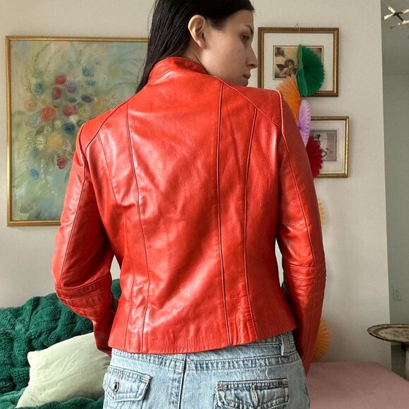 Vintage Burnt Red Leather Zip-Up Jacket - Picture 6 of 6